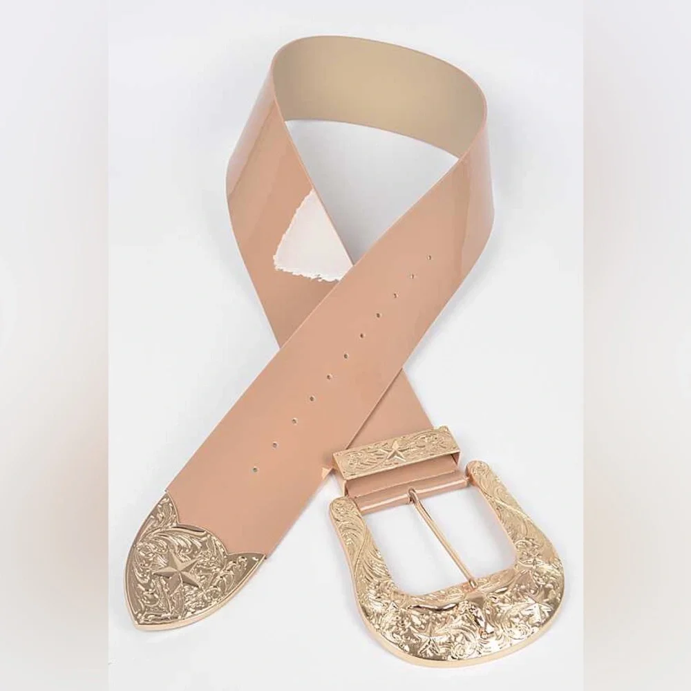 Plus Size Gold Buckle Wide Statement Belt